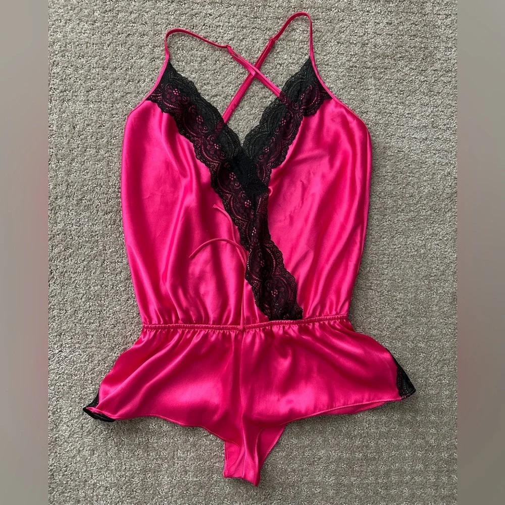 Victoria Secret Small silk teddy lingerie TWO aqua and pink - Picture 3 of 12